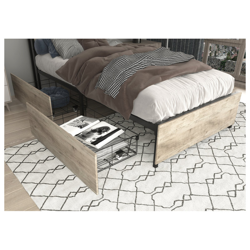 Twin Bed Frame with Storage Headboard and Charging Station
