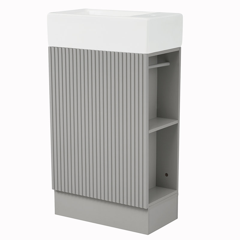 Janesse 18.6 " W Freestanding Standard 1 Single Vanity Bathroom Vanity With Ceramic Top, Gray