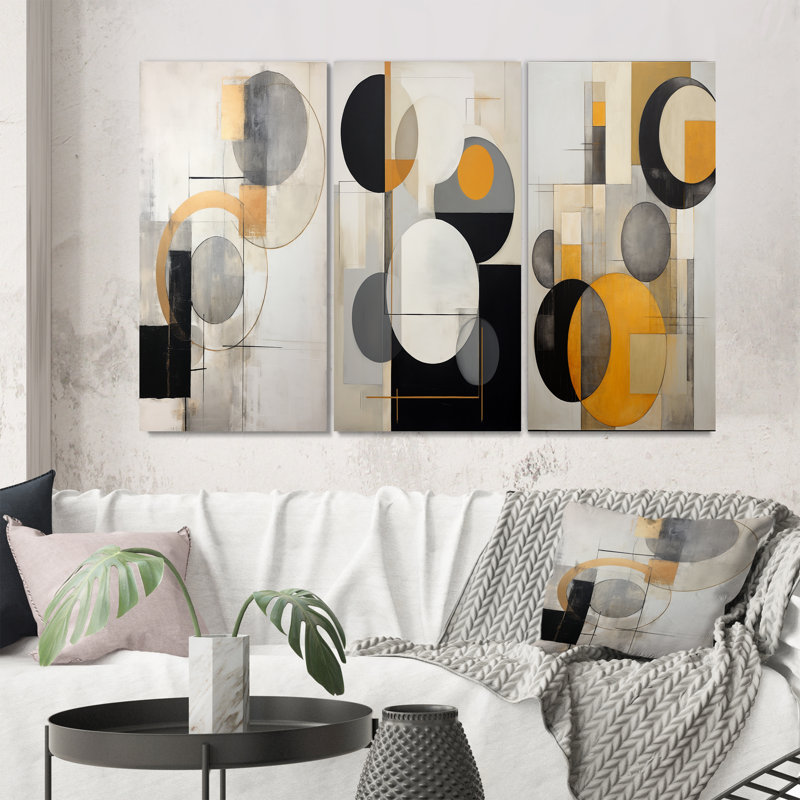 «Energy Of Possibilité Retro Circular Abstract IV», 3 pièces sur toile, Toile tendue, H 28 po x l 36 po