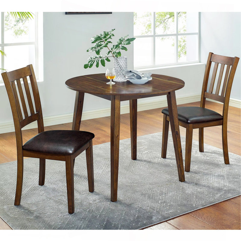 Ensemble de salle à manger 3 pièces Cozy Table ronde et 2 chaises d'appoint Noyer, 3 pièces: table, 2 chaises
