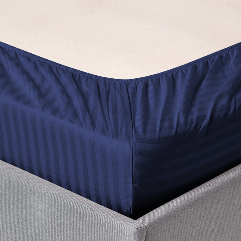 Spevek Soft & Cozy 40cm Extra Deep Pocket Microfiber Striped Fitted Sheet, Navy, Super King (180 x 200 cm)