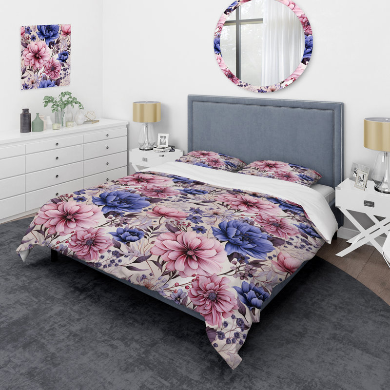 Watercolor Pastel Dreams Garden II Floral Duvet Cover, King Duvet Cover + 2 King Shams