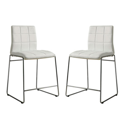 Ensemble de 2 chaises de comptoir rembourrées en similicuir blanc et chrome