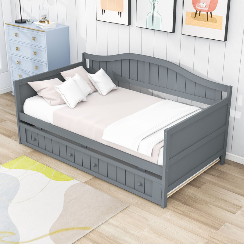 Lit de jour en bois avec couchette, gris