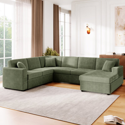 Canapé modulaire surdimensionné en U de 115,3 po avec méridienne et trois coussins décoratifs moelleux pour le salon