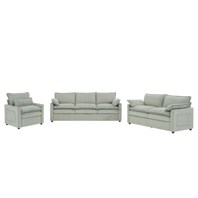 Modern Sofa Set Soft Plush Upholstered Couch Collection With Double-Layer Cushion And Side Storage Pockets For Living Room, Green