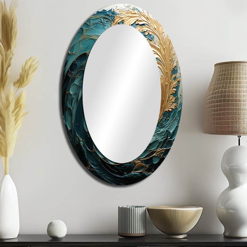 Miroir mural ovale doré bleu sarcelle, 36 po x 24 po