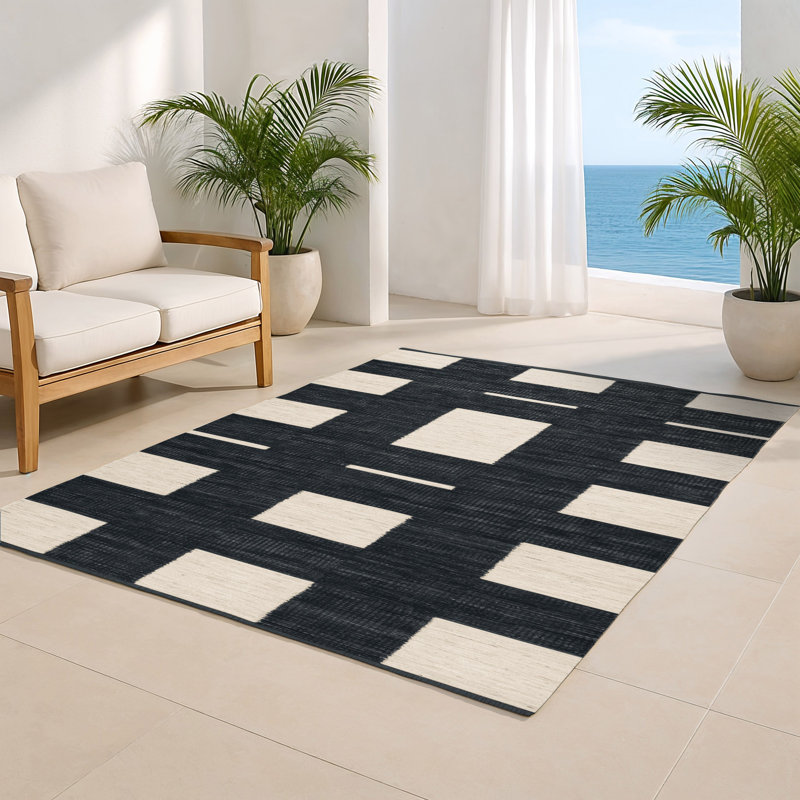 Tapis intérieur / extérieur noir à carreaux, Rectangulaire 2 pi x 3 pi