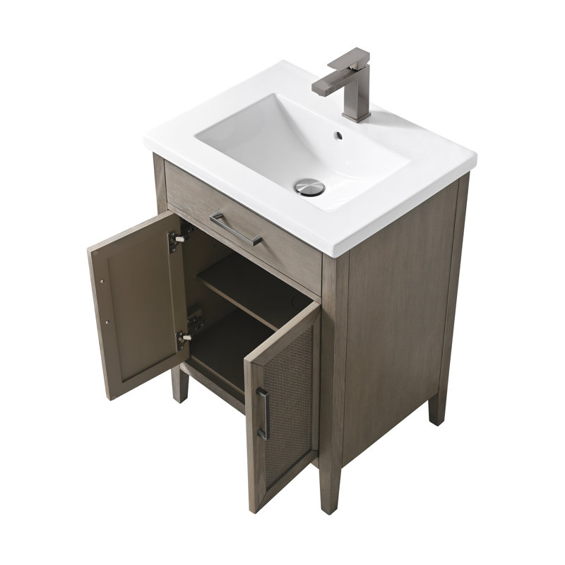 Ensemble de meuble-lavabo simple 24 po Sebastiano, Gris héritage / nickel antique
