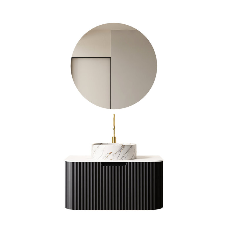 Meuble-lavabo 30 po - Lavabo en céramique blanc avec vasque en contreplaqué noir, Blanc/Noir, 30"