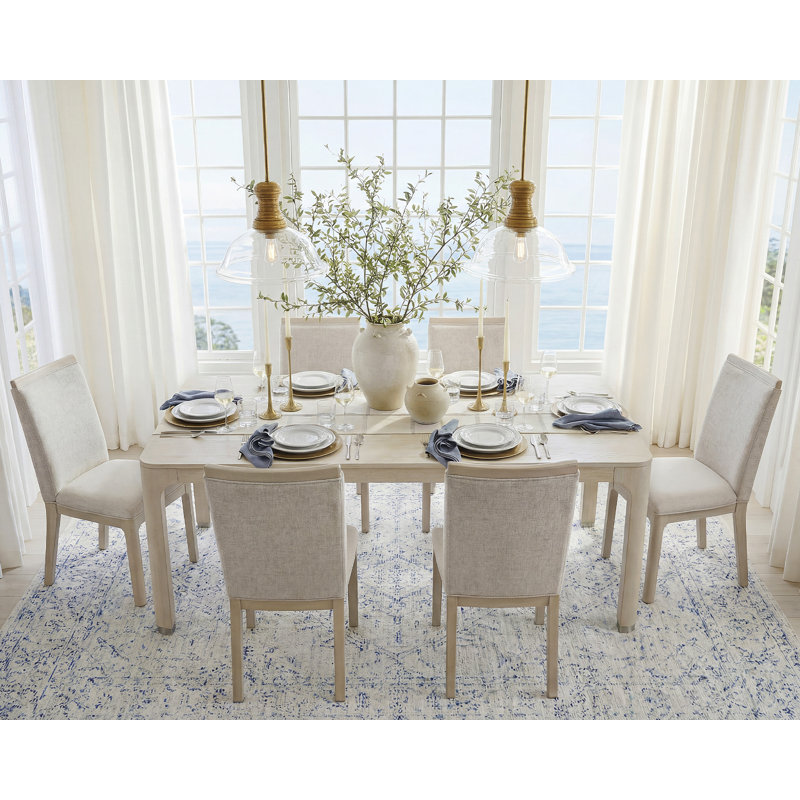 Lysiane 66" Rectangular Dining Table Set With 6 Upholstered Solid Wood Dining Chairs, 7 Pieces: Table, 6 Chairs