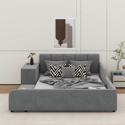 Full Size Upholstered Grounded Bed, Mother & Child Bed With Desk by Latitude Run