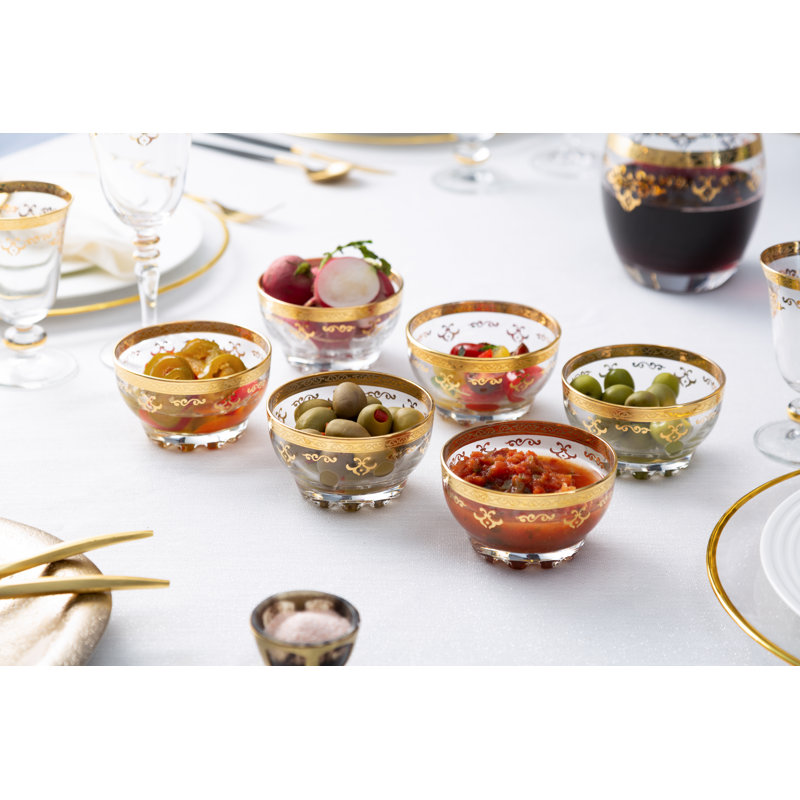 Gold-Accented Glass Dessert Bowls Set of 6