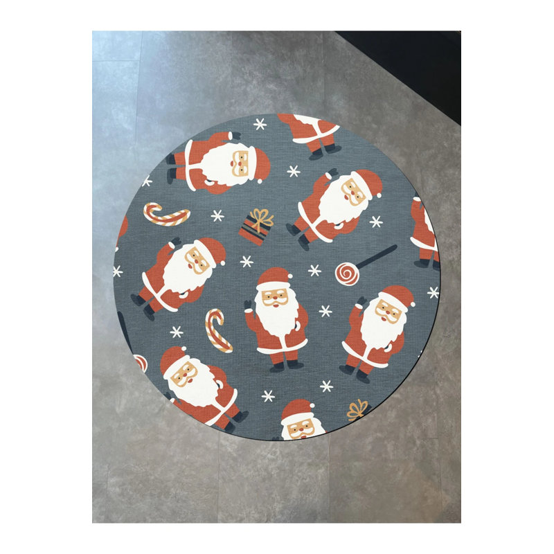 Christmas Themed Santa Claus Patterned Modern Woven Base Round Decorative Carpet, Round 2'8"