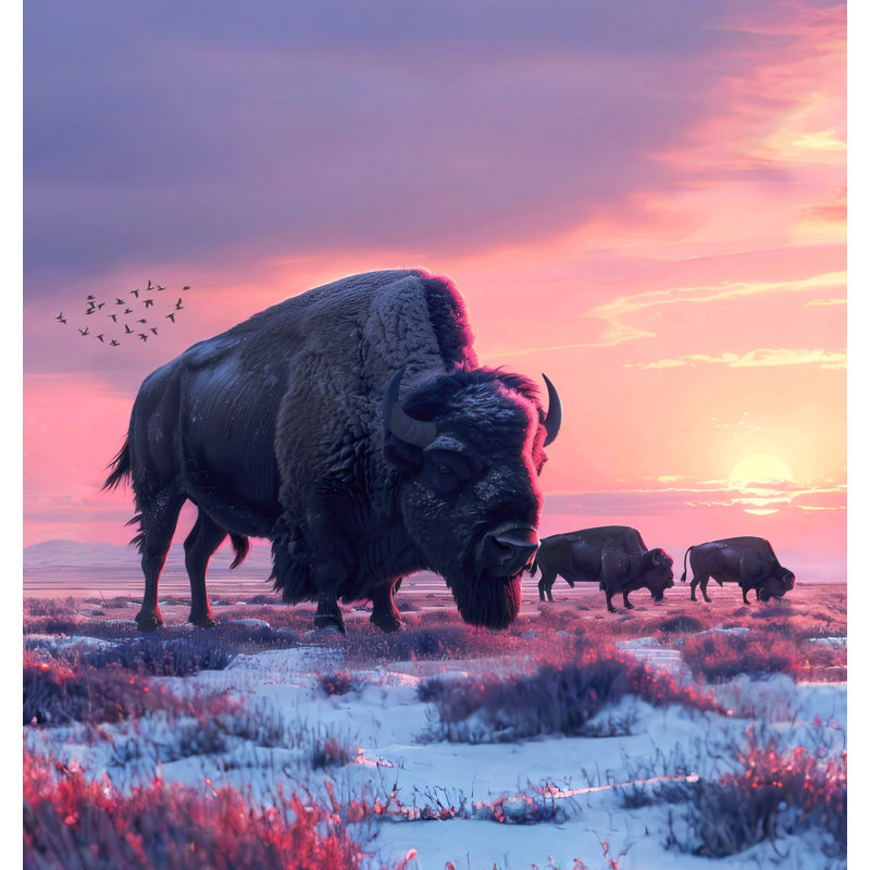 Rideau de douche 11932_S Sunset Bison - Animal, L 70 po x L 83 po