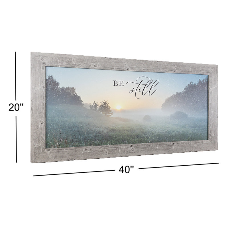 «Be Still», art encadré au lever du soleil, champ