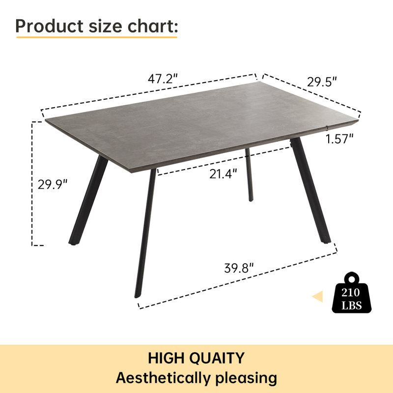 Table de salle à manger, L 31,4 po x L 47,2 po