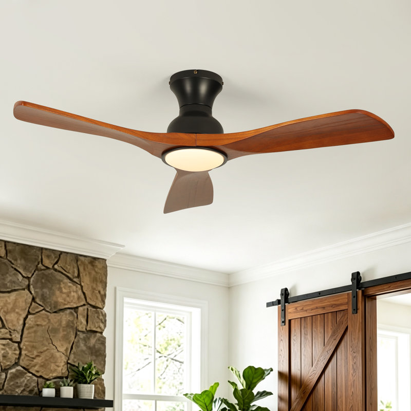 Ventilateur de plafond Karlena de 42 po en bois massif moderne avec lumière et télécommande, 3 températures de couleur et DEL à intensité variable, moteur CC réversible à 6 vitesses, ventilateur encastré pour chambre à coucher