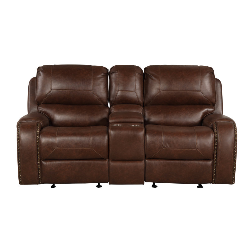 Wheresford 77.95'' Faux Leather Reclining Loveseat, Brown Faux Leather