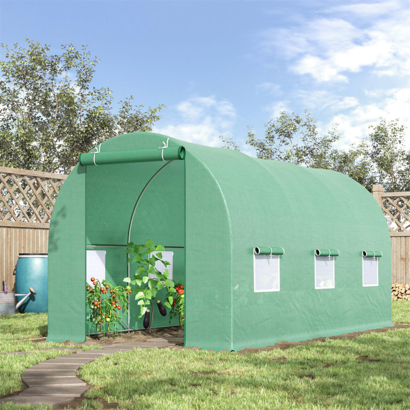 15' X 6' X 7' Walk-In Tunnel Greenhouse Garden Plant Growing House With Door And Ventilation Window, Green