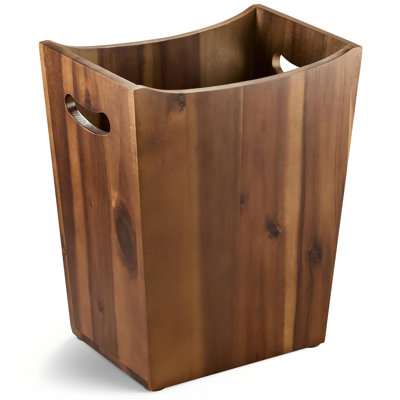 Poubelle gallon rectangulaire, bois d'acacia, forme rectangulaire, poignées intégrées, poubelle pour spa, salle de bain, comptoir de cuisine, salon (brun clair)