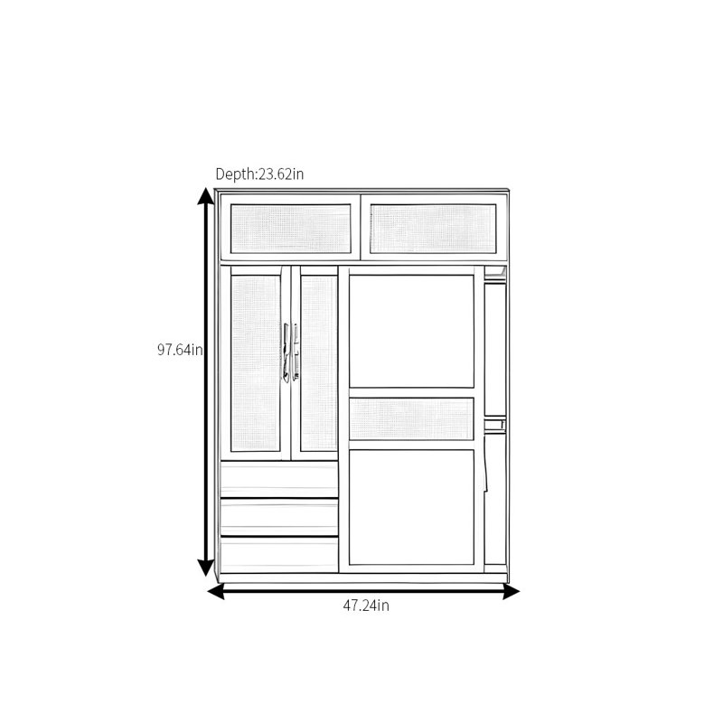 Simple And Elegant Wicker Sliding Wardrobe, 97.64" H x 47.24" W x 23.62" D