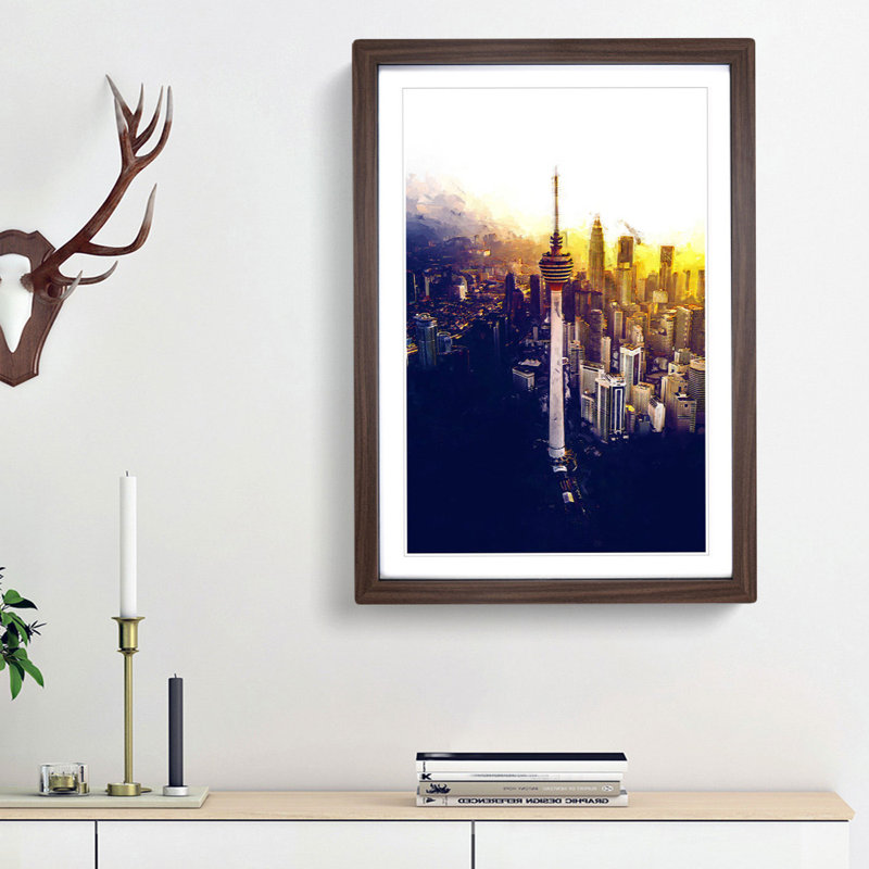 Menara Tower in Kuala Lumpur in Abstract - Picture Frame Graphic Art Print, Walnut Framed, 65cm H x 48cm W x 2cm D