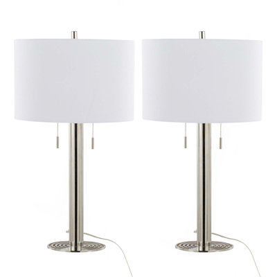 Master 29" Contemporary Table Lamp In Polished Nickel And White Linen Shade From Grandview Gallery - Set Of 2