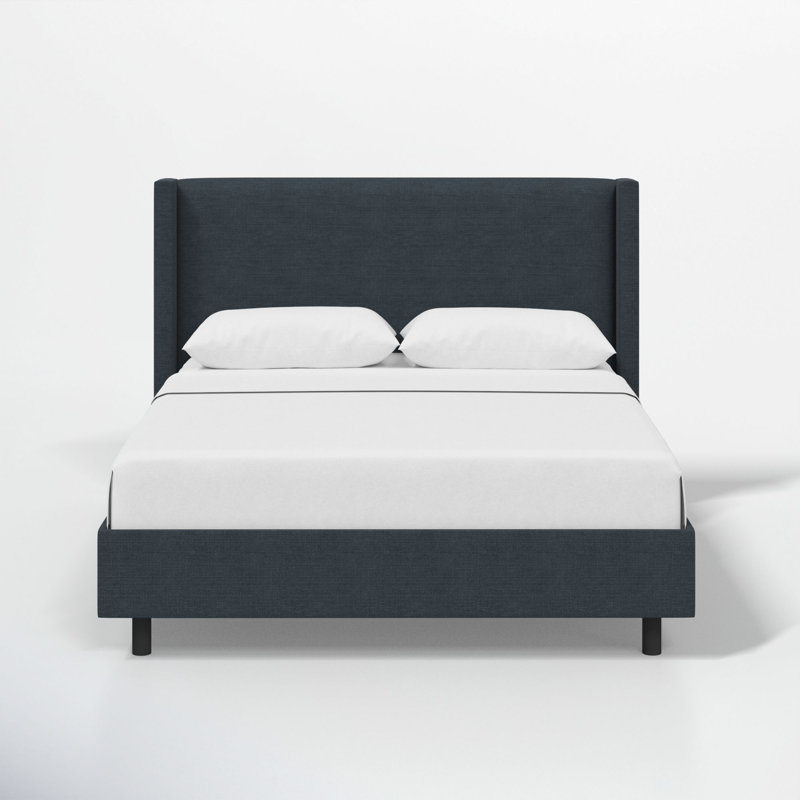 Hanson Upholstered Wingback Platform Bed, Classic Navy Linen, Full