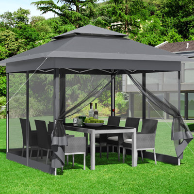 Gazebo With 4 Mosquito Net Side Panels, One Push Folding Gazebo Waterproof Stable, Double Roof Party Tent Uv Protection 50+, Garden Gazebo 4 Sandbags, For Patio/Market/Camping