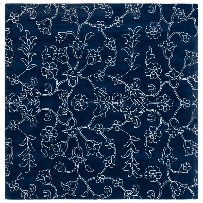 Fifth Avenue Hand Tufted New Zealand Wool Floral Rug, Square 7'