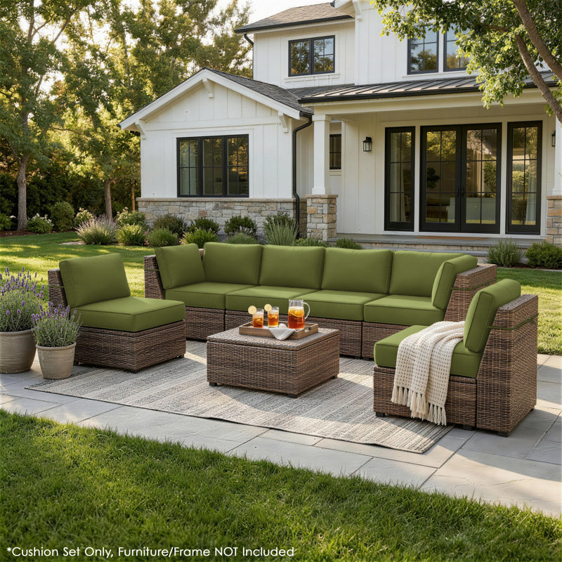 5'' Outdoor Cushions and Replacement Patio Cushions 25.5''W X 25.5''D Outdoor Furniture Cushions Set for 6 Seats, Pea Green