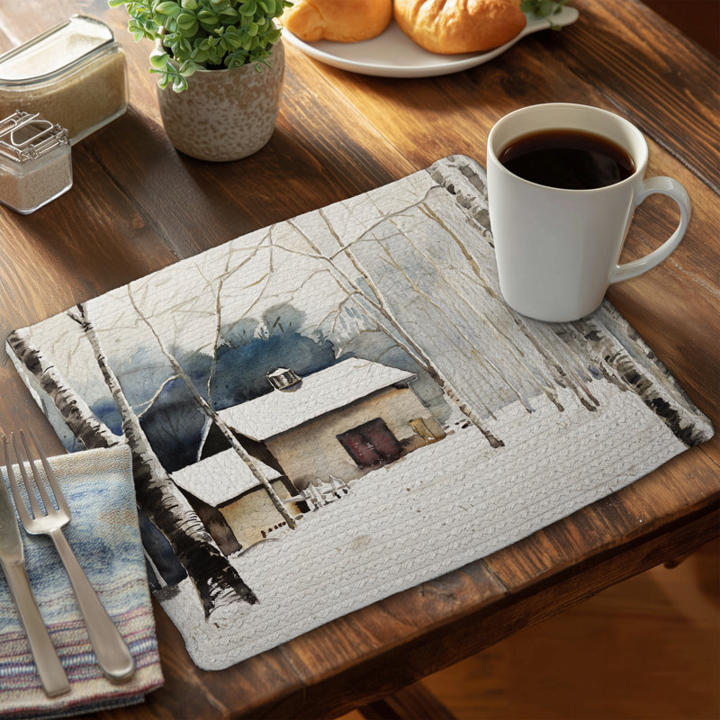 Napperon bleu rustique tressé pour chambre à coucher | Petit décor de grange d'hiver