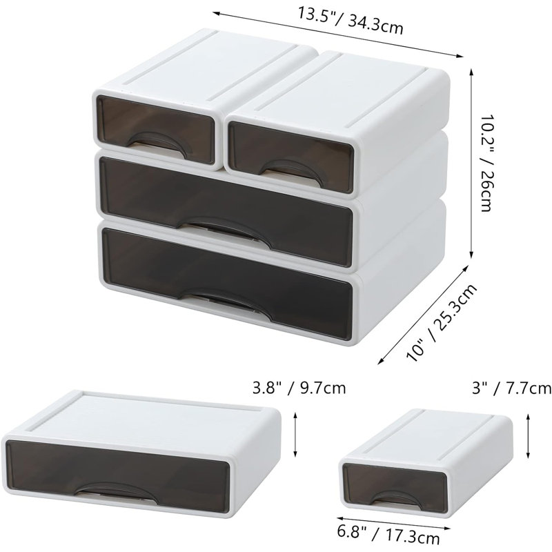 White Stackable Desktop Drawers 4-piece