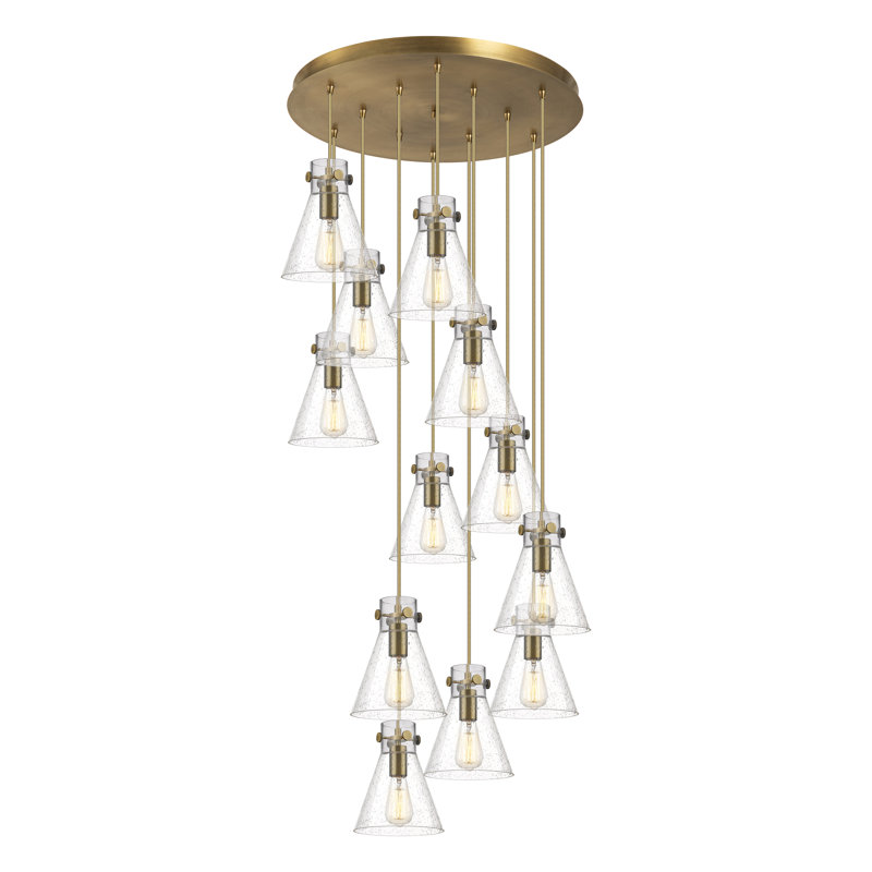 Luminaire suspendu 12 lumières Amrith, Laiton brossé, Bullé