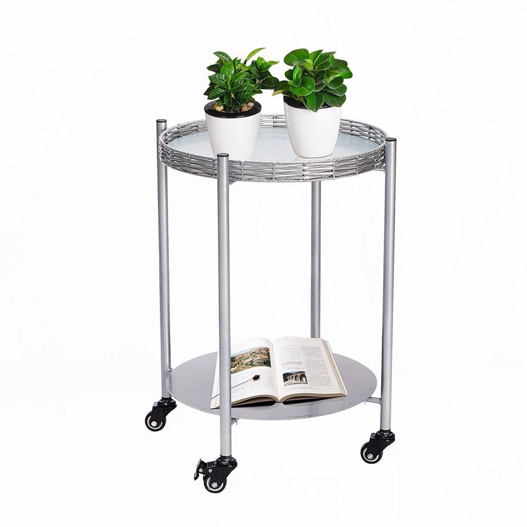 George Oliver Round Coffee Table with Wheels 2-Tier Movable Side Tables ...
