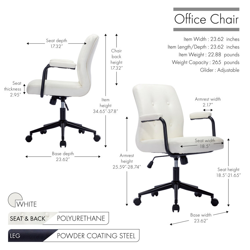 Chaise de bureau en similicuir Edelfriede, Blanc