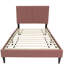 Structure de lit simple tapissier en lin rose avec tête de lit réglable capitonnée, pieds de support centraux, système de support à lattes en bois robuste, aucun sommier requis, mobilier de chambre à coucher moderne-133587224-133587227