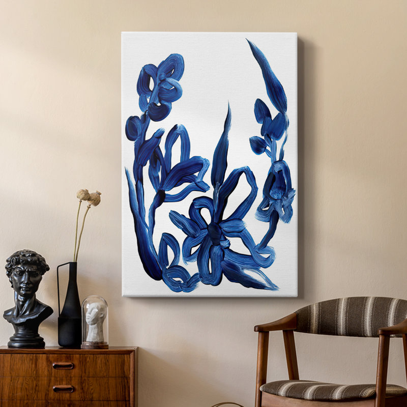 Indigo Brush Blooms II - galerie sur mesure Cavas, H 12 po x l 8 po