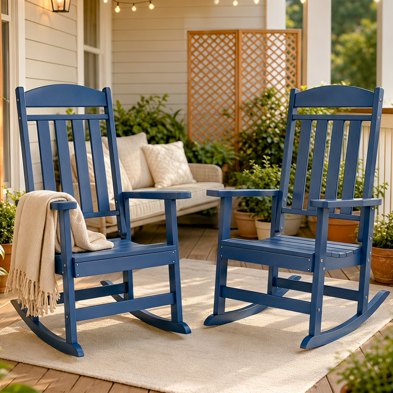 Oxing HDPE Outdoor Rocking Chair, Navy Blue
