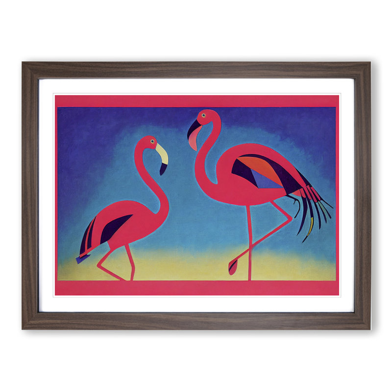 Two Abstract Flamingos Vol.1 - Framed Print, 25cm H x 34cm W x 2cm D, Walnut