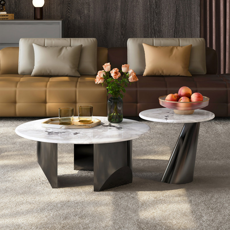Table basse ronde moderne en marbre minimaliste, H 15,4 po x L 39,4 po x l 39,4 po