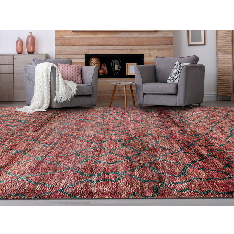 Hand-Knotted High-Quality Red and Green Area Rug