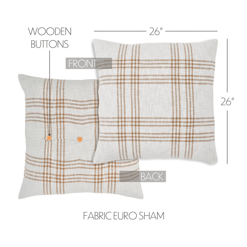 Euro Size White and Tan Plaid Cotton Pillow Sham