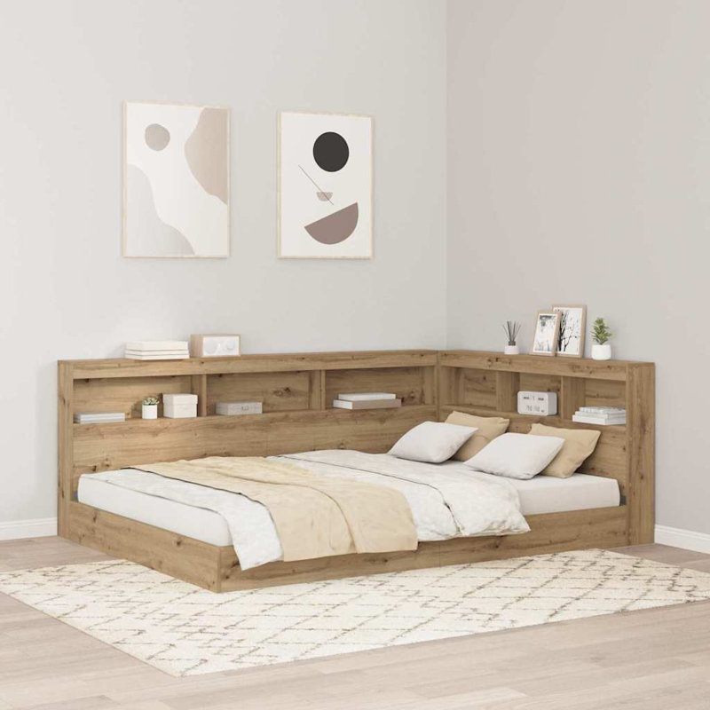  Storage Headboard With Shelf Engineered Wood, 160 x 220cm, Artisan Oak