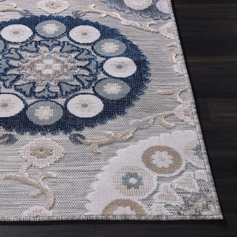 Tapis floral tissé à la machine, Rectangulaire 6 pi 1 po x 9 pi