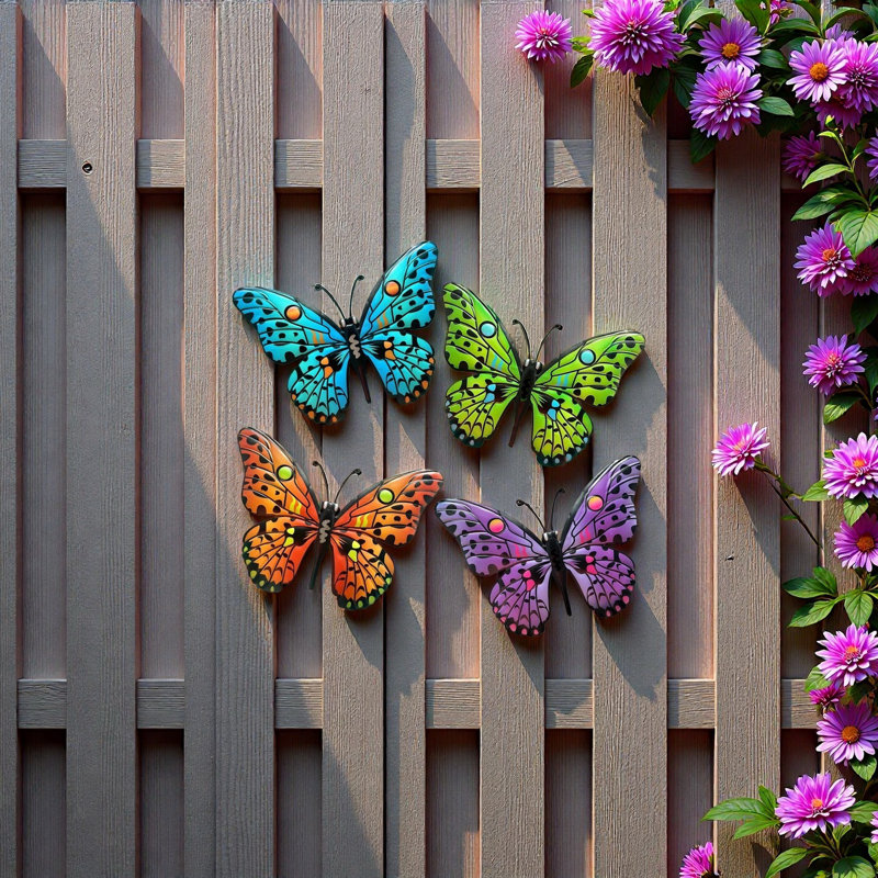 Metal Butterfly Wall Decor Outdoor And Indoor 4 Pack, Purple//Orange/Green/Blue