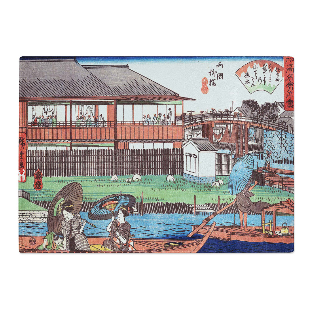 Tempered Glass Ono at Ryogoku Yanagibashi by Utagawa Hiroshige Chopping Board