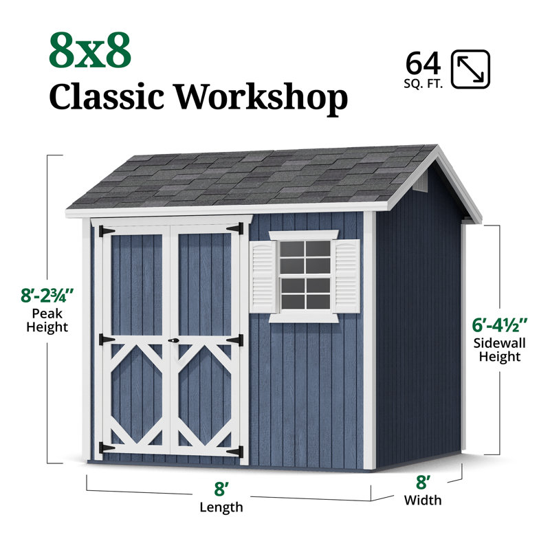 Classic Workshop Outdoor Wood Storage Shed, 8' x 8', Yes