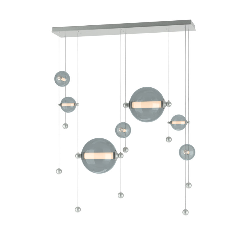 Luminaire suspendu en forme de globe à 7 lumières Abacus, Gris froid, Platine rétro